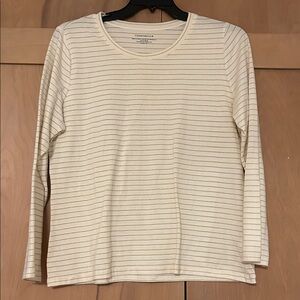 Charter Club Beige Striped Long Sleeve Shirt
